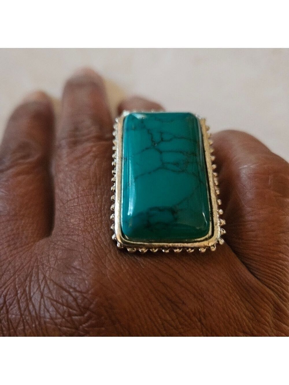 Large Rectangular Turquoise Howlite Statement Ring, Size 7.25 - Picture 2 of 8